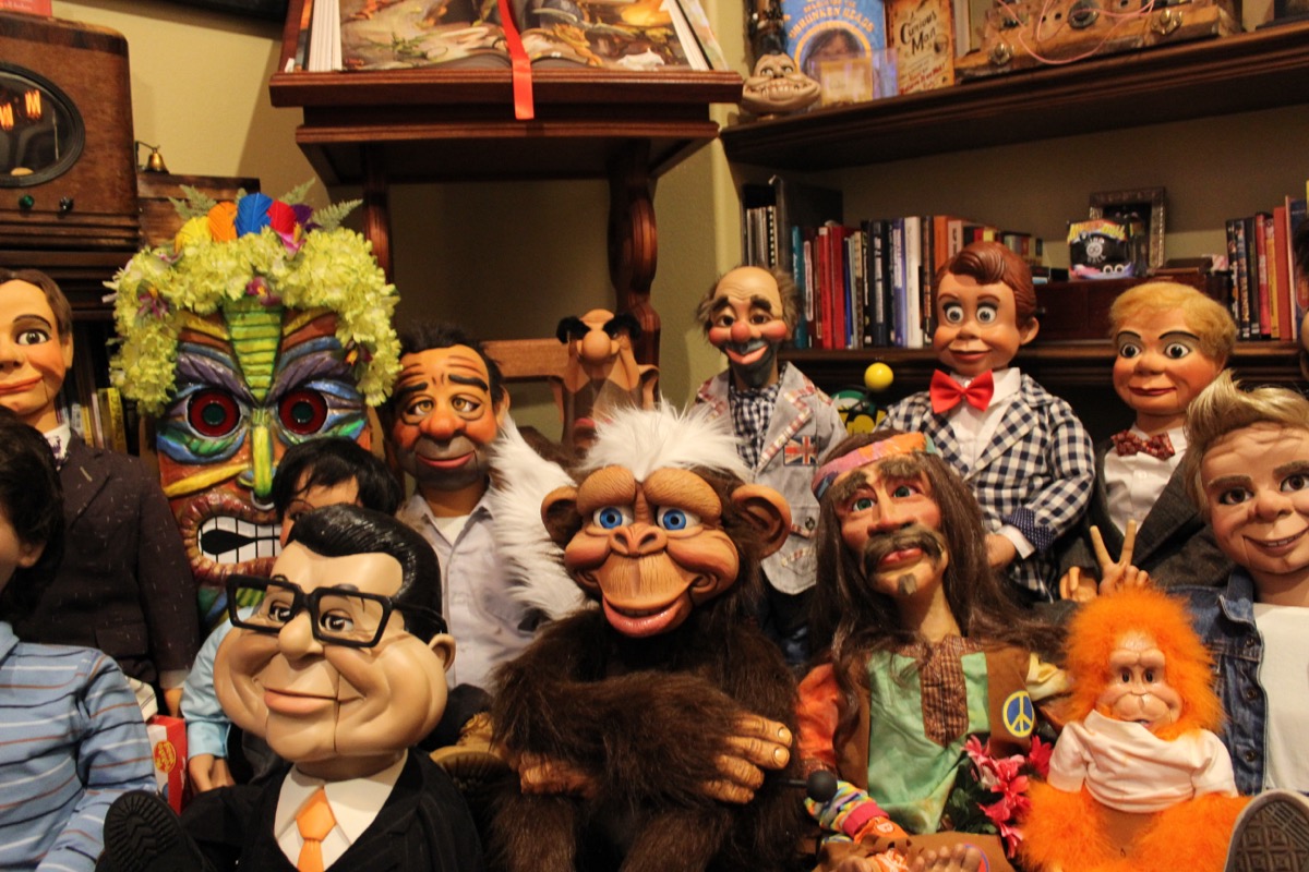 Shelves of ventriloquial figures in Jimmy Vee&rsquo;s collection